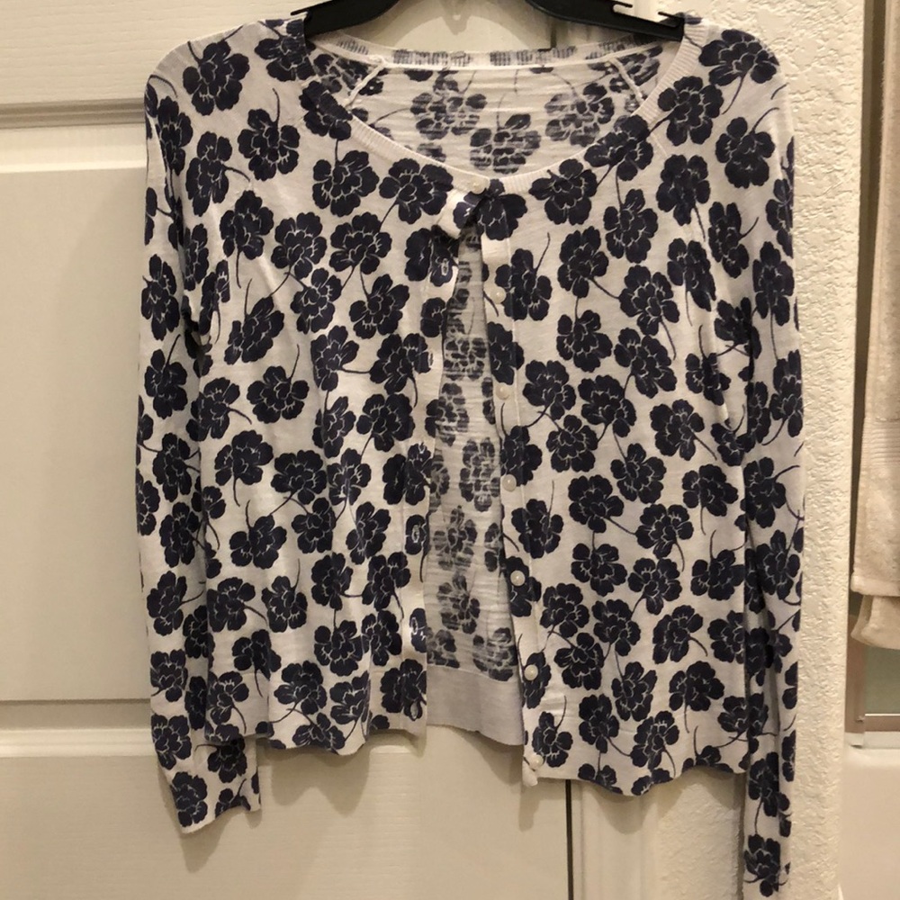 Loft blue and white floral cardigan